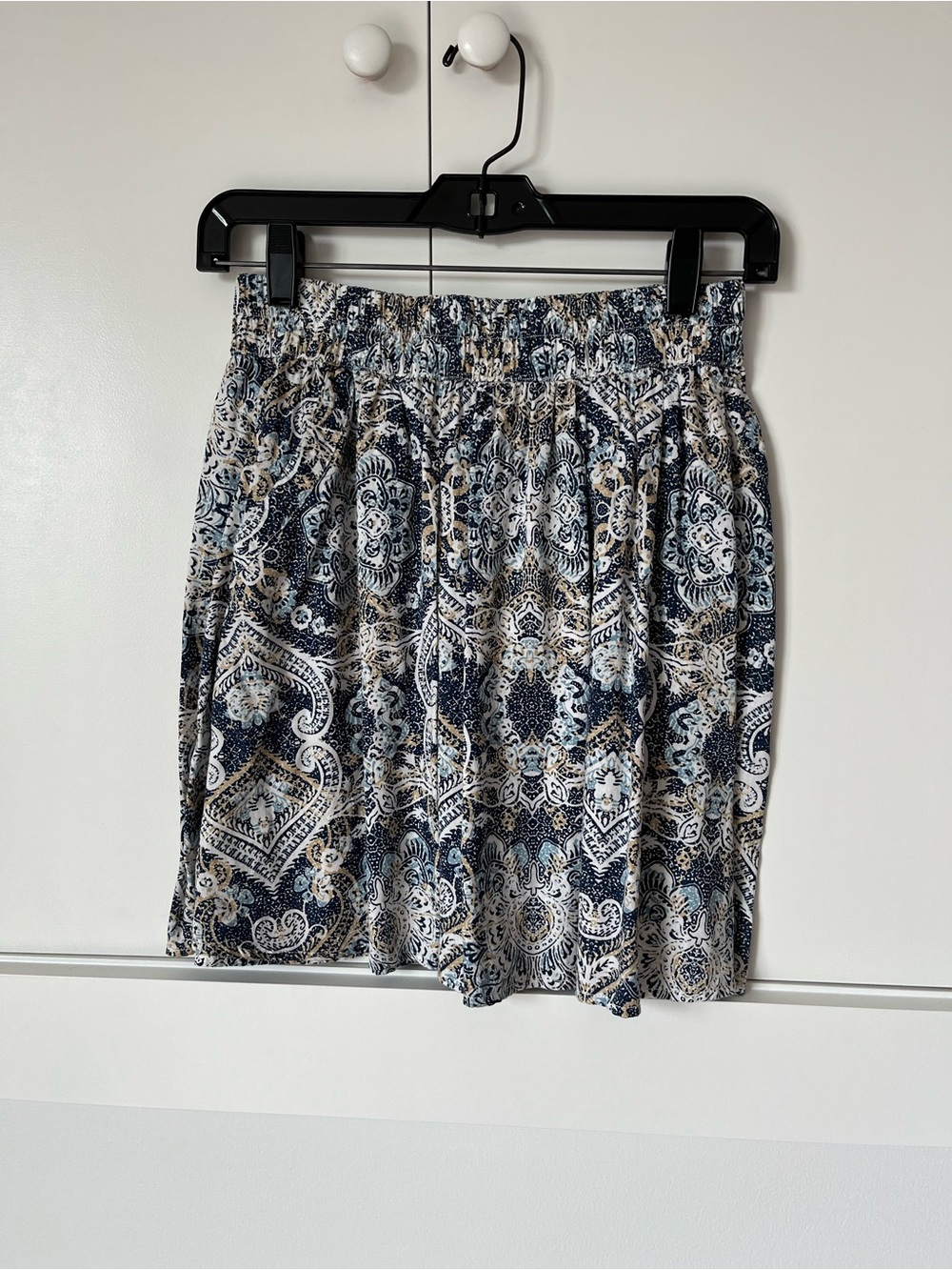 H&M Paisley-Print Midi Skirt in Navy and Cream